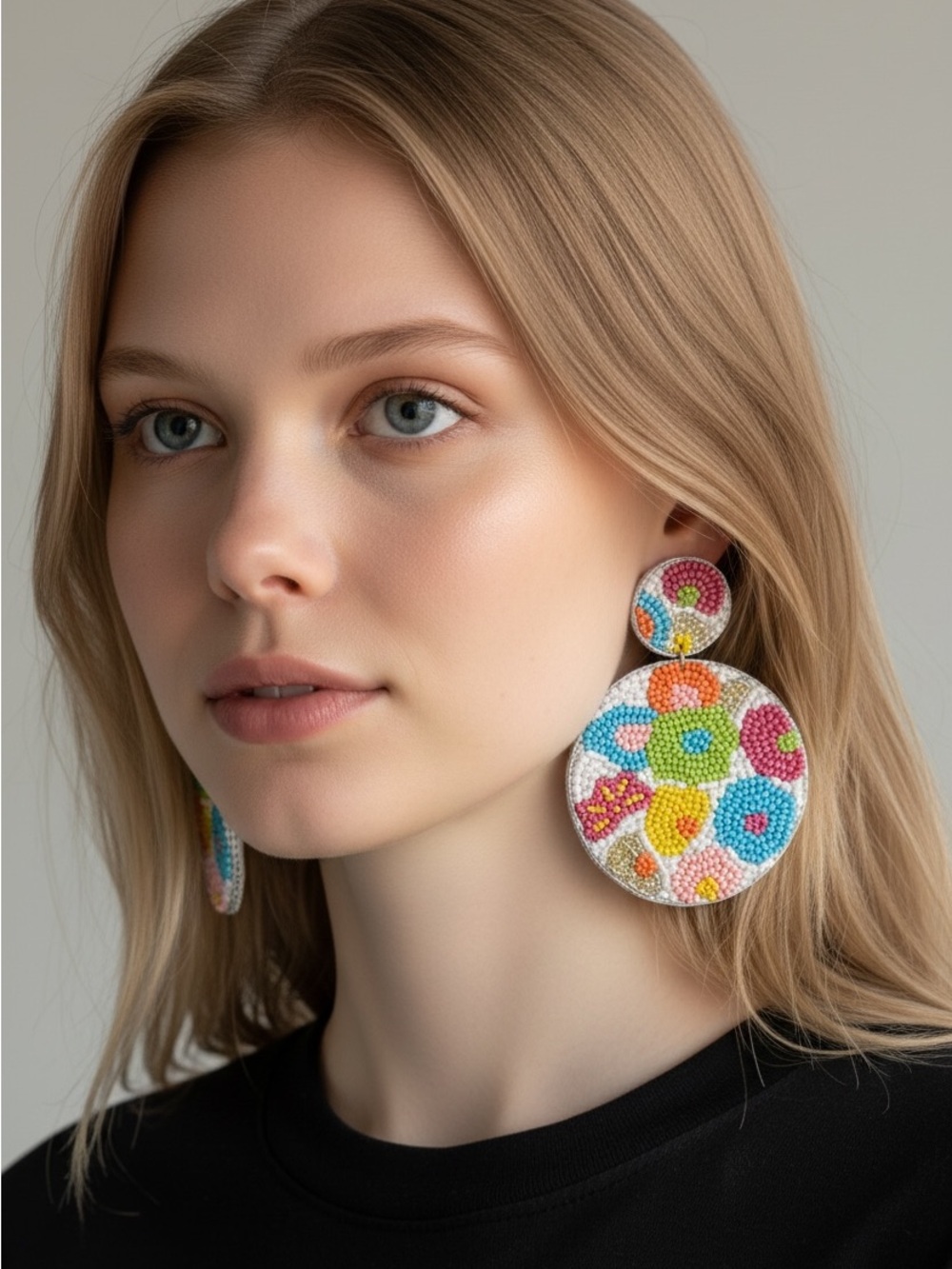 9/16 Colorful Beaded Floral Drop Earrings - Multicolor